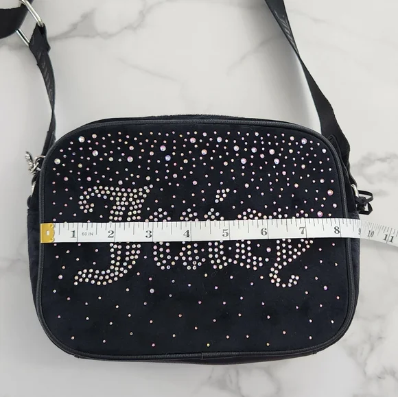 Juicy Couture Black "Let It Shine" Velvet Rhinestone Encrusted Crossbody Bag - Picture 14 of 17